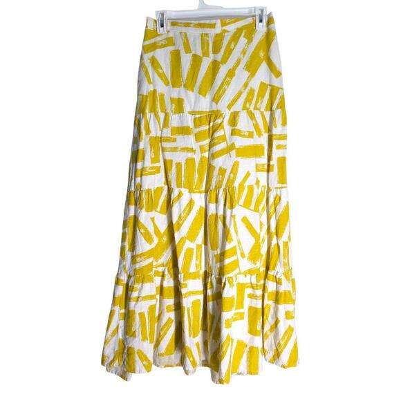 House Of Harlow 1960 Skirt Womens Size Small Yellow Linen Maxi Tiered Boho Chic - Picture 2 of 7